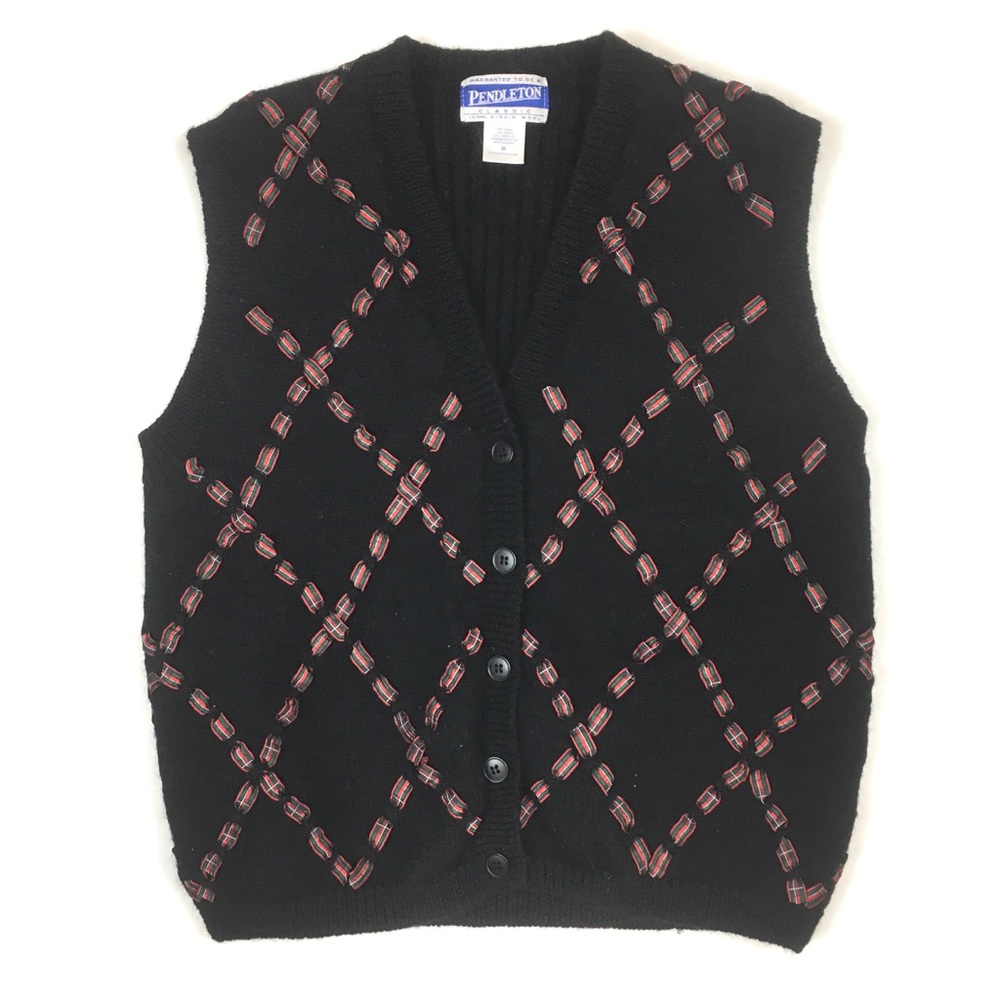 Pendleton wool sweater vest holiday ribbon black